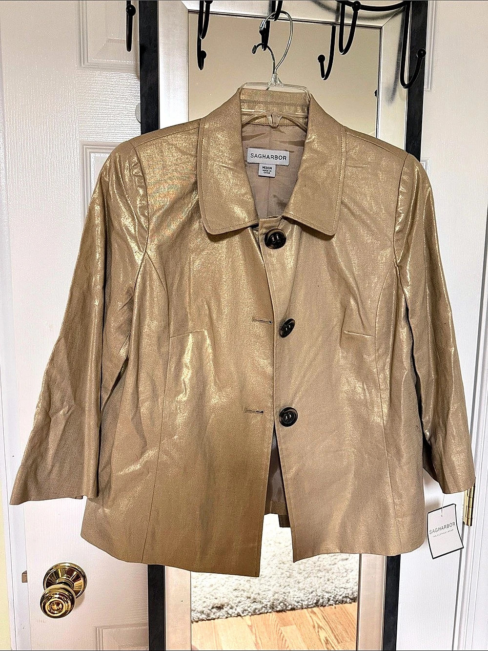 SAGHARBOR Metallic Button Jacket in Gold Size Medium